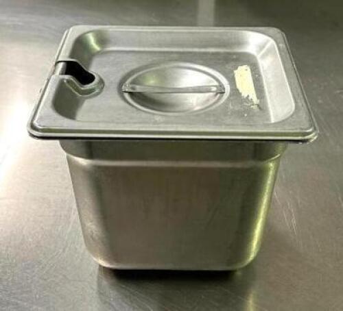 (6) 1/6 SIZE STAINLESS INSERTS WITH LIDS