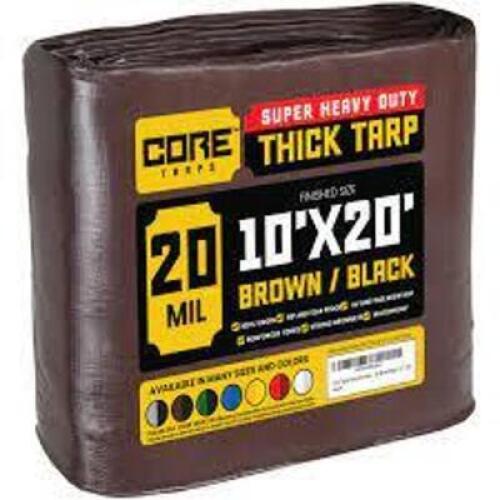 DESCRIPTION: (2) SUPER HEAVY DUTY THICK TARP BRAND/MODEL: CORE TARPS INFORMATION: BROWN/BLACK RETAIL$: $61.95 EA SIZE: 10' X 20' QTY: 2