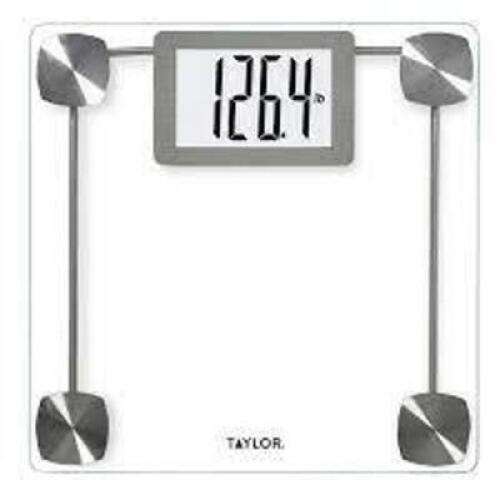 DESCRIPTION: DIGITAL GLASS BATHROOM SCALE W/ EXTRA LARGE DISPLAY BRAND/MODEL: TAYLOR RETAIL$: $22.98 QTY: 1
