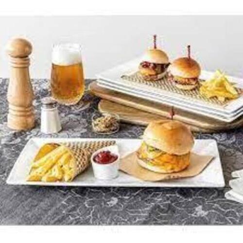 DESCRIPTION: SERVING PLATTER STONEWARE SET-WHITE (4-PIECE) BRAND/MODEL: OVER AND BACK ESSENTIALS RETAIL$: $38.50 QTY: 1