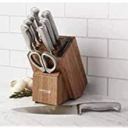 DESCRIPTION: 10-PIECE STAINLESS STEEL KNIFE BLOCK SET W/ EDGEKEEPER BRAND/MODEL: SABATIER RETAIL$: $49.99 QTY: 1