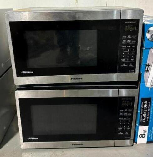 DESCRIPTION: (2) STAINLESS STEEL COUNTERTOP MICROWAVE OVENS BRAND/MODEL: PANASONIC NN-SC668S INFORMATION: OUT OF BOX, WORKING CONDITION UNKNOWN, $109.