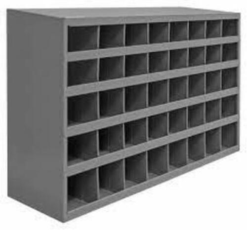DESCRIPTION: (1) PIGEONHOLE BIN UNIT BRAND/MODEL: DURHAM #3W126 INFORMATION: BLUE RETAIL$: $204.61 EA SIZE: 40 COMPARTMENTS, 34" X 12" X 24" QTY: 1