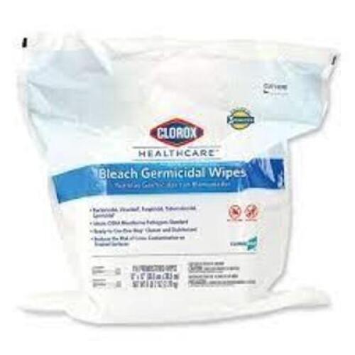 DESCRIPTION: (2) BAGS OF BLEACH GERMICIDAL WIPES BRAND/MODEL: CLOROX HEALTHCARE RETAIL$: $80.00 EA SIZE: 110 PREMOISTENED QTY: 2