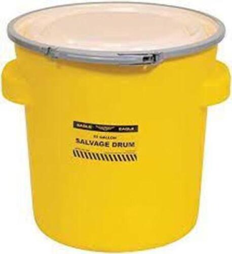 DESCRIPTION: (1) POLYETHYLENE OPEN HEAD SALVAGE DRUM BRAND/MODEL: EAGLE #4RF63 INFORMATION: YELLOW RETAIL$: 78.93 SIZE: 20 GALLON QTY: 1