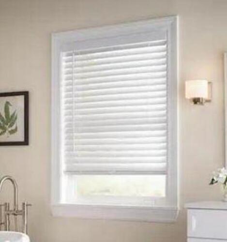 WHITE CORDLESS ROOM DARKENING 2 IN. FAUX WOOD BLIND FOR WINDOW - 23 IN. W X 64 IN. L