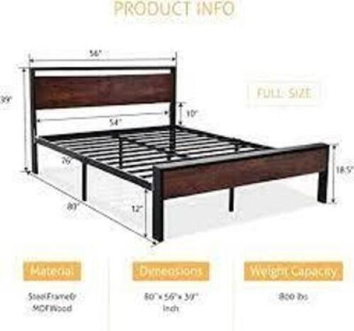 DESCRIPTION: (1) METAL PLATFORM BED FRAME WITH WOODEN HEADBOARD AND FOOTBOARD BRAND/MODEL: SHA CERLIN #SHF04-14 INFORMATION: BLACK AND BROWN RETAIL$: