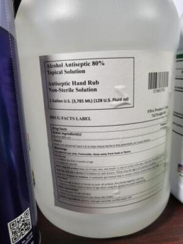 DESCRIPTION: (2) ALCOHOL ANTISEPTIC BRAND/MODEL: TOPICAL SOLUTION HAND RUB INFORMATION: 80% RETAIL$: $40.00 EA SIZE: 1 GALLON QTY: 2