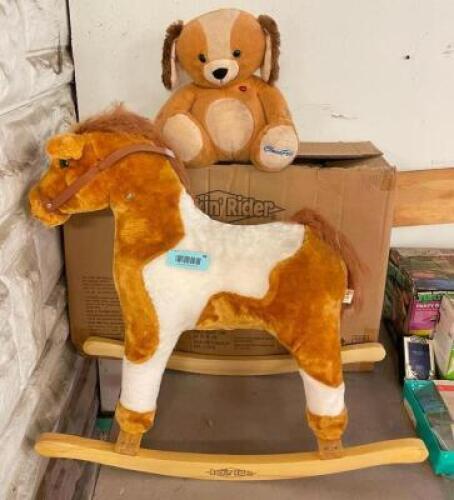 ROCKING HORSE AND STUFFED DOG