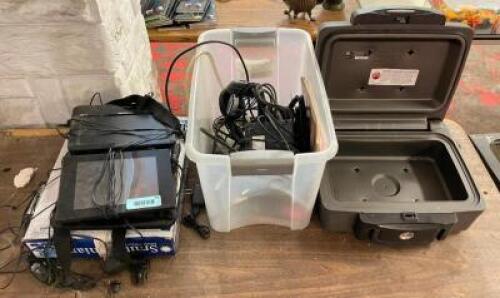 ASSORTED ELECTRONICS, SAFE, AND CAR DVD PLAYERS