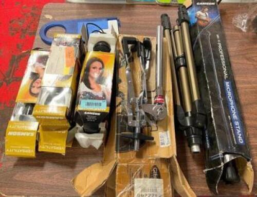 ASSORTED TRIPODS AND MICROPHONES AS SHOWN