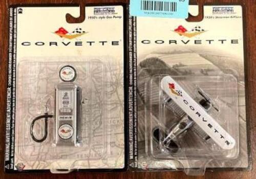 DIE CAST METAL 1950'S STYLE GAS PUMP & STEARMAN 1930'S STEARMAN BIPLANE