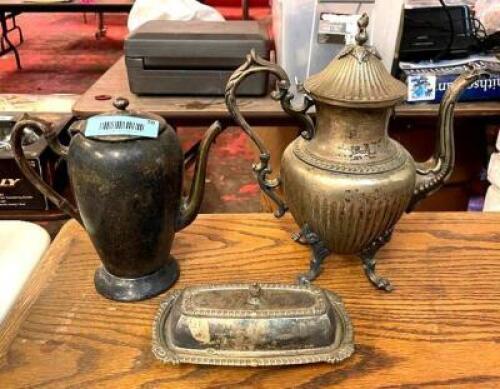 TEA POTS AND BUTTER TRAY