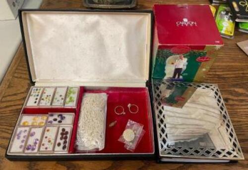 JEWELRY MAKING KIT WITH ASSORTED COSTUME JEWELRY, SINATRA FIGURINE AND PHOTO ALBUM