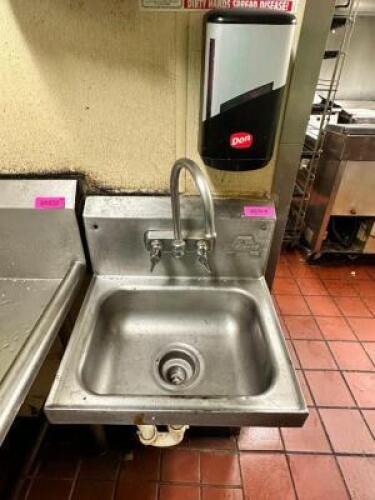 DESCRIPTION: WALL MOUNTED STAINLESS HAND SINK BRAND / MODEL: ADVANCE TABCO LOCATION: KITCHEN QTY: 1