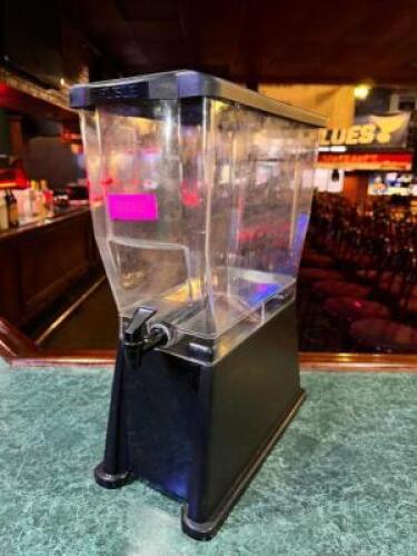 DESCRIPTION: PLASTIC BEVERAGE DISPENSER W/ STAND AND LID LOCATION: BAR QTY: 1