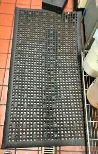 DESCRIPTION: (1) LOT OF ASSORTED BLACK RUBBER TRAFFIC MAT SECTIONS ADDITIONAL INFORMATION SOME ARE CUT LOCATION: BAR THIS LOT IS: ONE MONEY QTY: 1