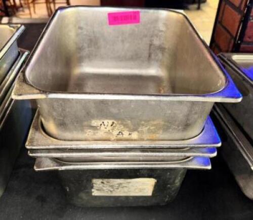 DESCRIPTION: (4) HALF SIZE STAINLESS INSERTS SIZE 6" DEEP LOCATION: BAR THIS LOT IS: SOLD BY THE PIECE QTY: 4