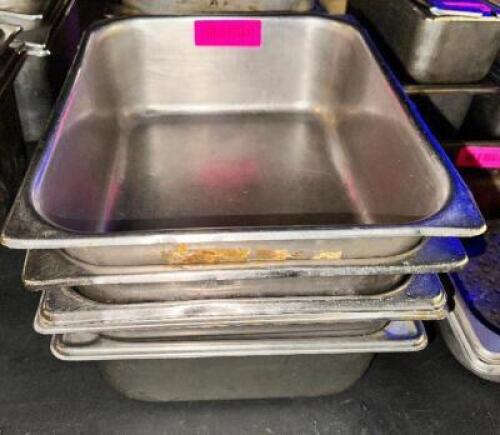 DESCRIPTION: (4) HALF SIZE STAINLESS INSERTS SIZE 4" DEEP LOCATION: BAR THIS LOT IS: SOLD BY THE PIECE QTY: 4