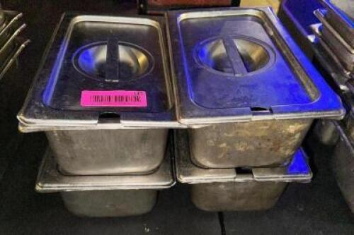 DESCRIPTION: (4) 1/4 TH SIZE STAINLESS INSERTS SIZE 4" DEEP LOCATION: BAR THIS LOT IS: SOLD BY THE PIECE QTY: 4