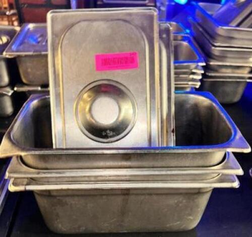 DESCRIPTION: (3) 1/3 SIZE STAINLESS INSERTS W/ LIDS SIZE 6" DEEP LOCATION: BAR THIS LOT IS: SOLD BY THE PIECE QTY: 3