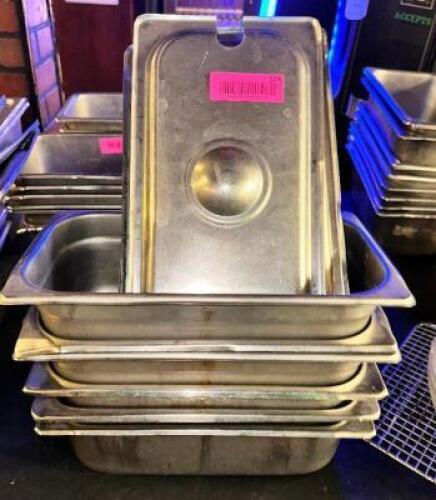 DESCRIPTION: (6) 1/3 SIZE STAINLESS INSERTS W/ LIDS SIZE 4" DEEP LOCATION: BAR THIS LOT IS: SOLD BY THE PIECE QTY: 6