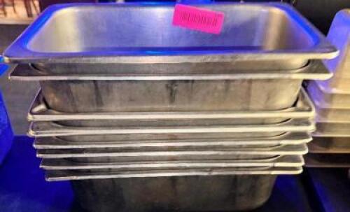 DESCRIPTION: (8) 1/3 SIZE STAINLESS INSERTS . NO LIDS SIZE 4" DEEP LOCATION: BAR THIS LOT IS: SOLD BY THE PIECE QTY: 8