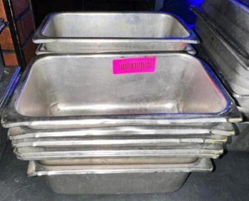 DESCRIPTION: (10) 1/4 SIZE STAINLESS INSERT. NO LID SIZE 4" DEEP LOCATION: BAR THIS LOT IS: SOLD BY THE PIECE QTY: 10