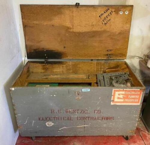 48" WOODEN JOB BOX WITH WOODEN CRATES INSIDE