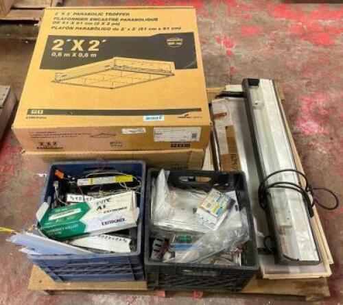 PALLET OF ASSORTED LIGHTING EQUIPMENT (CEILING LIGHTS, BALLASTS, ETC.)