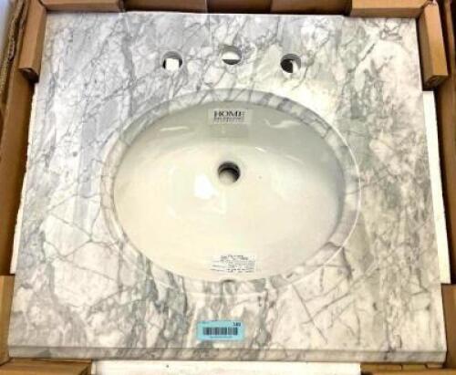 HOME DECORATORS COLLECTION ENGINEERED MARBLE SINGLE TROUGH BASIN VANITY TOP IN CALACUTTA RETAILS FOR $197.40