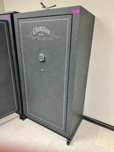 DESCRIPTION: CHAMPION 1000-43 MEDALIST SERIES MD-43 GUN SAFE. BRAND / MODEL: CHAMPION 1000-43 ADDITIONAL INFORMATION LOCKED, NO COMBINATION SIZE 25" X
