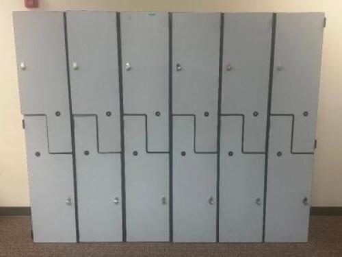 DESCRIPTION: 72" / 12 COMPARTMENT LOCKER SYSTEM SIZE: SEE PHOTOS LOCATION: CLINIC 6 THIS LOT IS: ONE MONEY QTY: 1