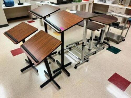 DESCRIPTION: (8) ASSORTED LAMINATE WOOD TABLE / STANDS LOCATION: WEST END CLINICS LABS THIS LOT IS: ONE MONEY QTY: 1