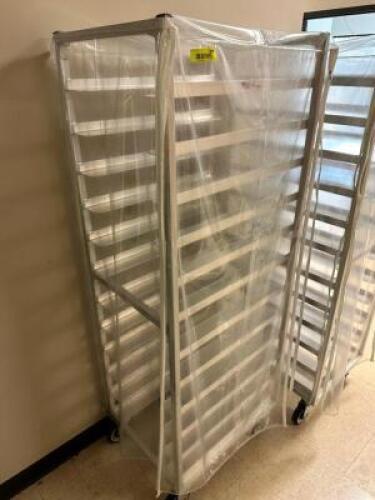 TWENTY PAN ROLL ABOUT TRAY RACK W/ PLASTIC COVER