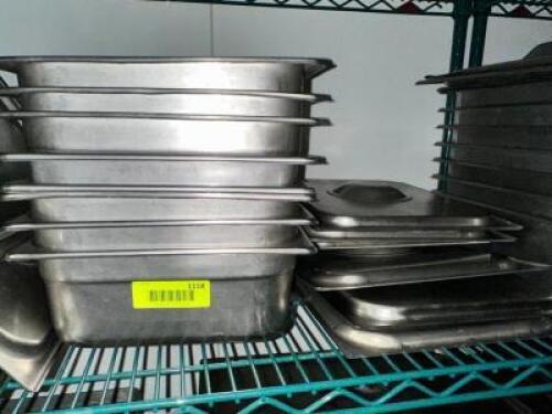 (6) HALF SIZE STAINLESS INSERTS W/ LIDS