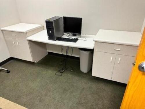 (2) 26" TWO DOOR COMPOSITE CABINETS W/ COUNTERS AND MIDDLE DESK SECTION