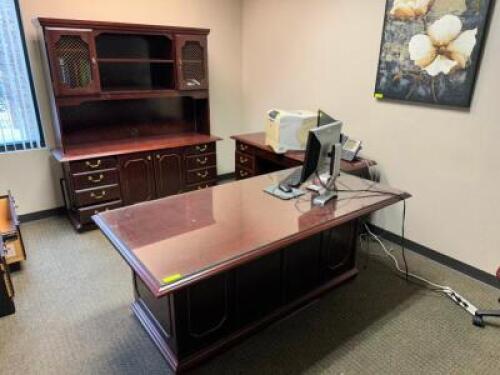 70" X 35" EXECUTIVE DESK W/ MATCHING CREDENZA AND HUTCH.