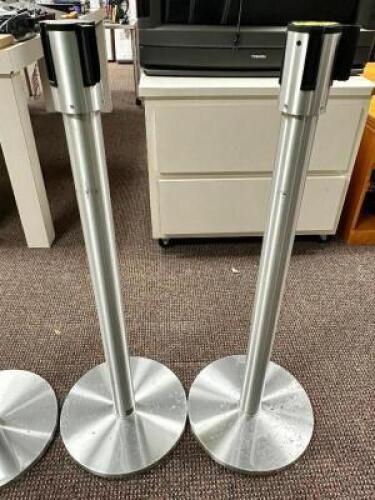 (2) EXTENDA BARRIER STANCHION POSTS IN BRUSH CHROME