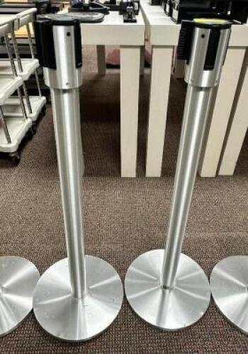 (2) EXTENDA BARRIER STANCHION POSTS IN BRUSH CHROME