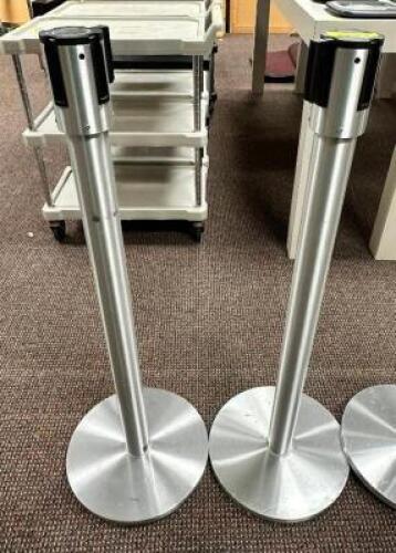 (2) EXTENDA BARRIER STANCHION POSTS IN BRUSH CHROME