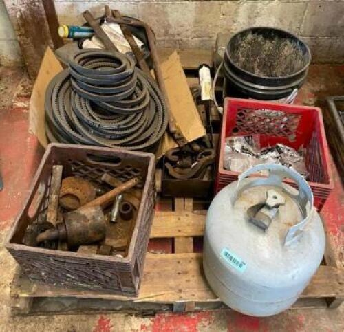 ASSORTED PARTS, TOOLS, HOSES, AND PROPANE TANK
