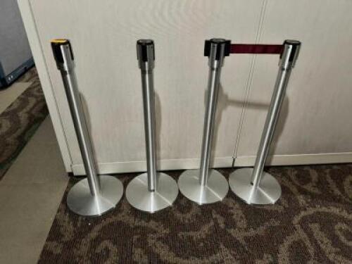 (4) EXTENDA BARRIER STANCHION POSTS IN BRUSH CHROME