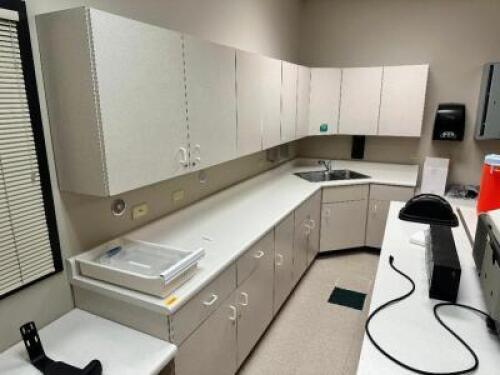 10' X 36" L SHAPED COUNTER AND CABINET UNIT W/ CORNER SINK.