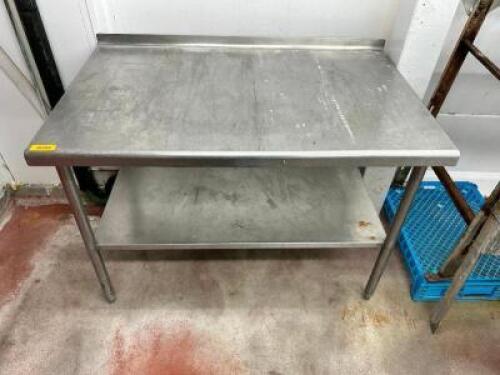 DESCRIPTION: 48" X 30" ALL STAINLESS TABLE W/ 2" BACK SPLASH SIZE 48" X 30" LOCATION: MEAT ROOM QTY: 1