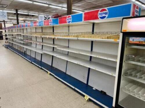 DESCRIPTION: 50' OF METAL GONDOLA SHELVING SIZE 50' LOCATION: FLOOR QTY: 1