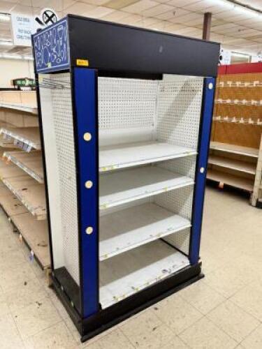 DESCRIPTION: END CAP PEG BOARD SHELVING DISPLAY LOCATION: FLOOR QTY: 1