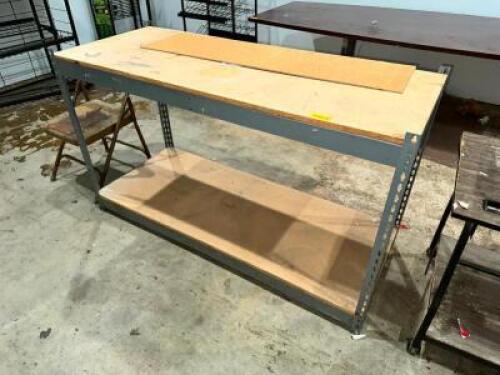 DESCRIPTION: 60" X 24" TWO TIER METAL RACK W/ WOODEN INSERTS SIZE 60" X 24" LOCATION: BACK WAREHOUSE QTY: 1