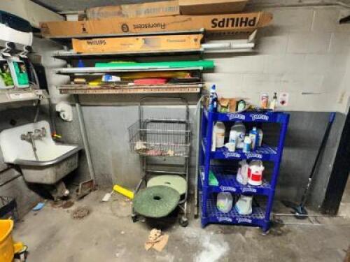 DESCRIPTION: CONTENTS OF ROOM - MISC. HARDWARE AND CLEANING SUPPLIES LOCATION: BACK WAREHOUSE THIS LOT IS: ONE MONEY QTY: 1