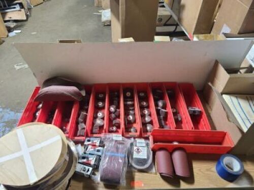 DESCRIPTION: (1) TABLE OF MISC. ABRASIVES BRAND/MODEL: MANY SIZE: MUST COME INSPECT QTY: 1